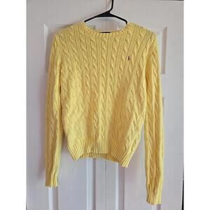 Vtg Ralph Lauren Cable Knit Sweater Womens Yellow Large Round Neck pullover
